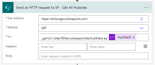 HTTP Request get all Hubsites